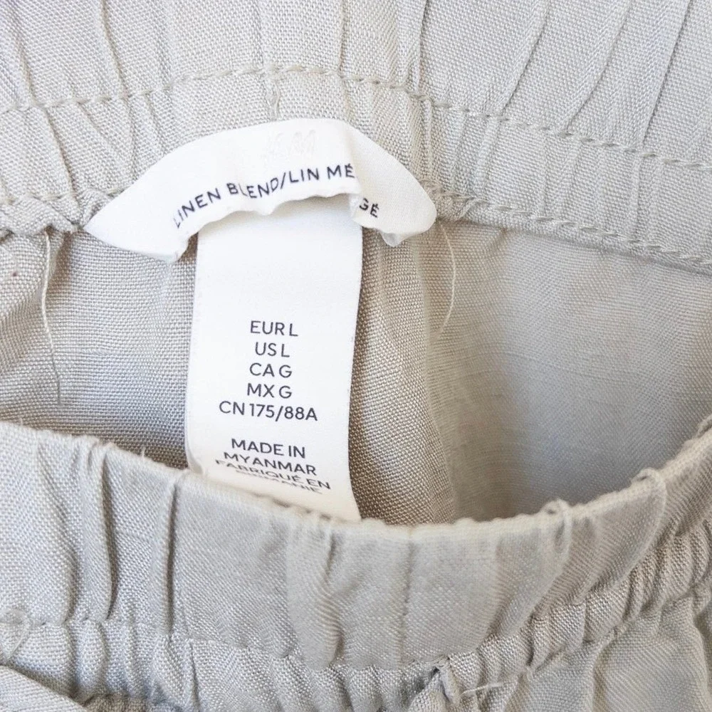 Womens Linen‎ Pants Large Beige Drawstring Casual Coastal Minimalist Beach Boho
